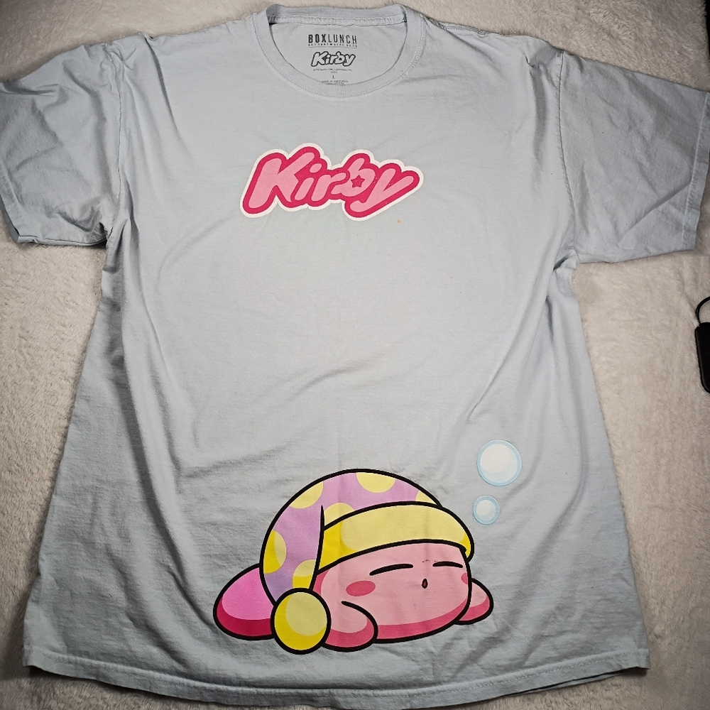 Kirby Graphic T-Shirt BoxLunch Nintendo Pink Blue Tee Size L